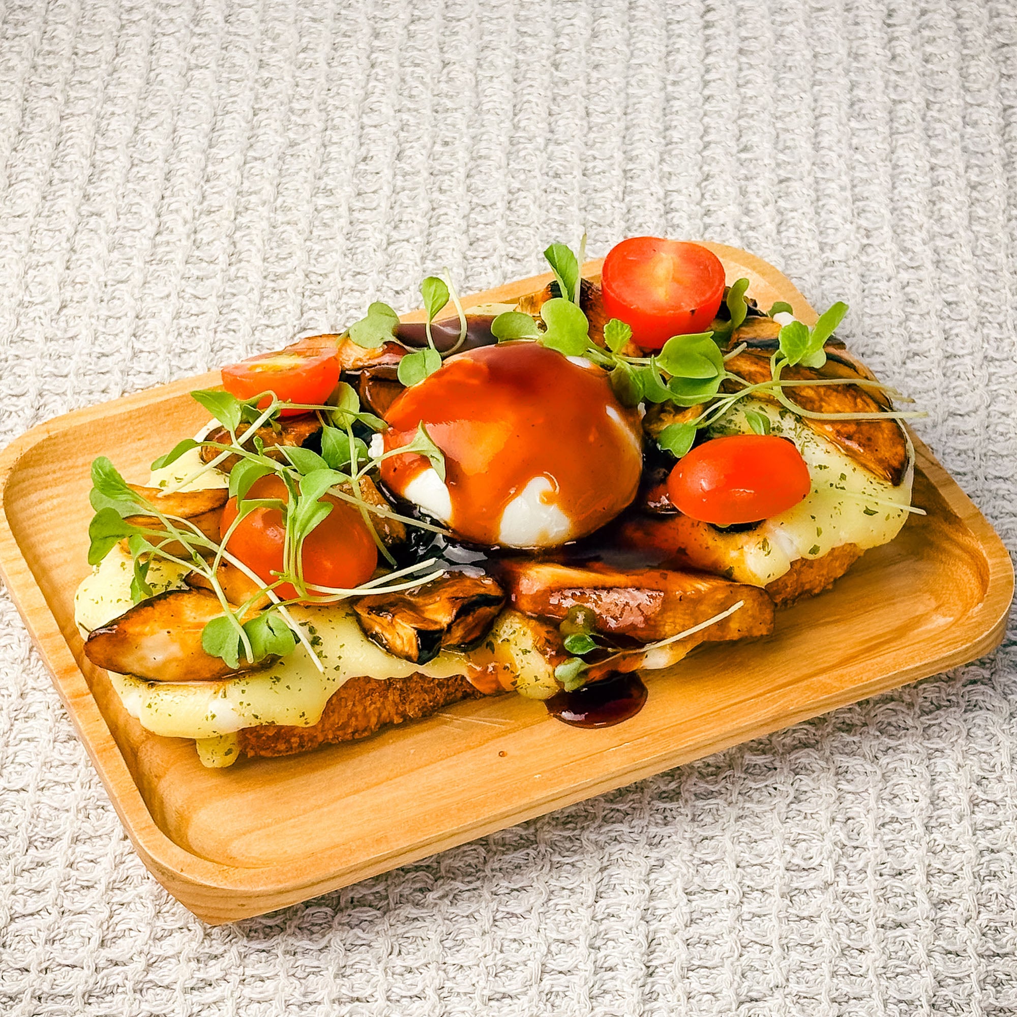 Teriyaki Mushroom Croque with Poached Egg 
